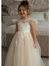 Ivory Sequined Lace Nude Tulle Flower Girl Dress With Detachable Train Ivory Sequined Lace Nude Tulle Flower Girl Dress With Detachable Train